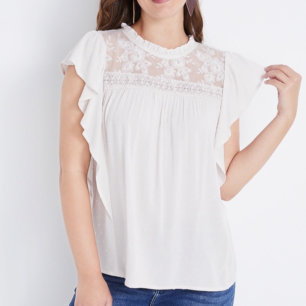 NWT MAURICES- white lace flutter sleeve top